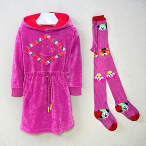 Oilily Velvet Hooded Sweat Dress and Jacquard Tights, Size 104 (4T), Purple